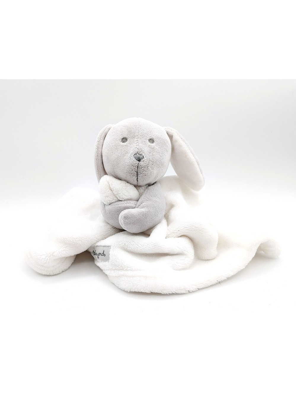 Blankets & Beyond Gray Bunny Rabbit Plush White Security Blanket Lovey